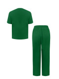 Women Casual Striped T-Shirt Straight Pants Two Piece Set