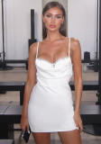 Women French Pearl Diamond Spaghetti Strap Dress