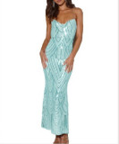 Women Sexy V Neck Backless Sequin Party Evening Long Dress