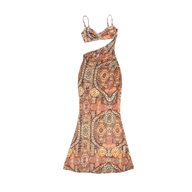 Backless Printed Cover-Up Dress for Holiday Beachwear