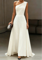 Women One Shoulder White Elegant Pleated Summer Maxi Dress Women One Shoulder White Elegant Pleated Summer Maxi Dress