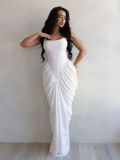 Women Elegant Pleated Bodycon Long Evening Dress