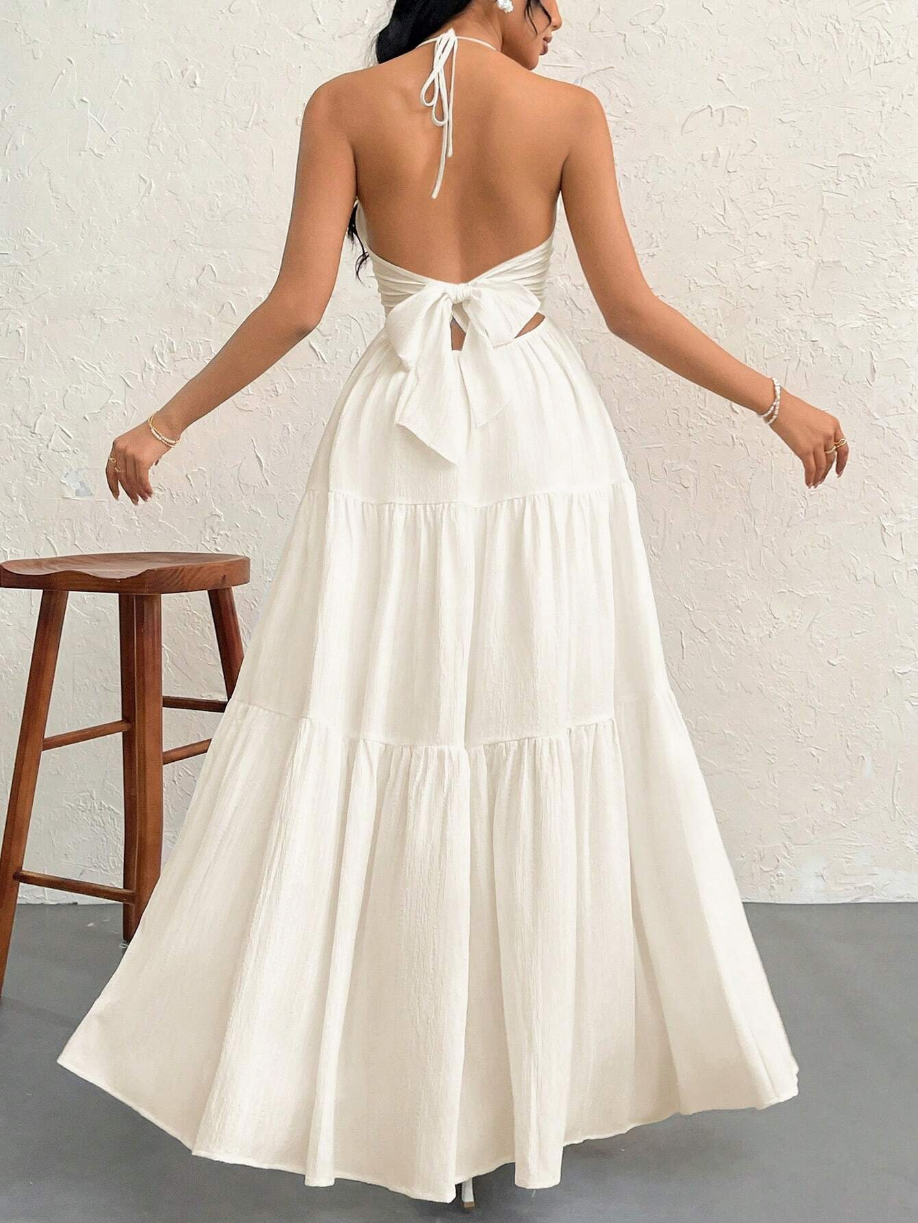 Backless V-Neck Dress for Beach Holidays