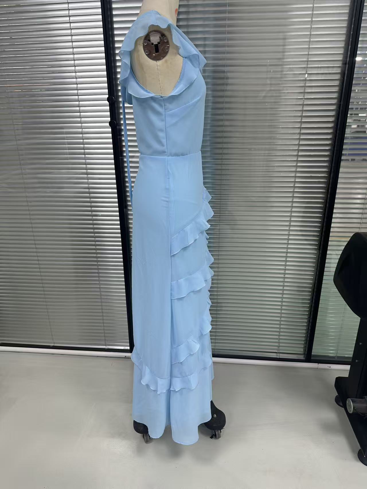 Solid Ruffle Maxi Dress for Summer Holidays