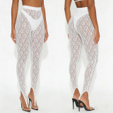 Women Sexy See-Through Lace Footed Pants