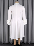 Plus Size Women Elegant High Neck Long Sleeve Floral Sleeve Dress