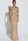 Women Summer Clothing Slash Shoulder Sleeveless Beaded Maxi Dress