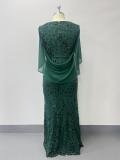 Summer Fall Women V Neck Stretch Sequin Short Sleeve Shawl Plus Size Mermaid Dress