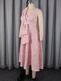 Women Elegant Formal Party V Neck Pink Dress