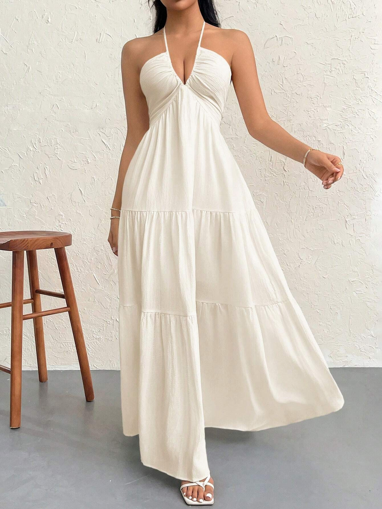 Backless V-Neck Dress for Beach Holidays
