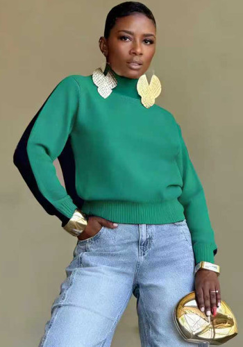 Women Long Sleeve Color Block Sweater