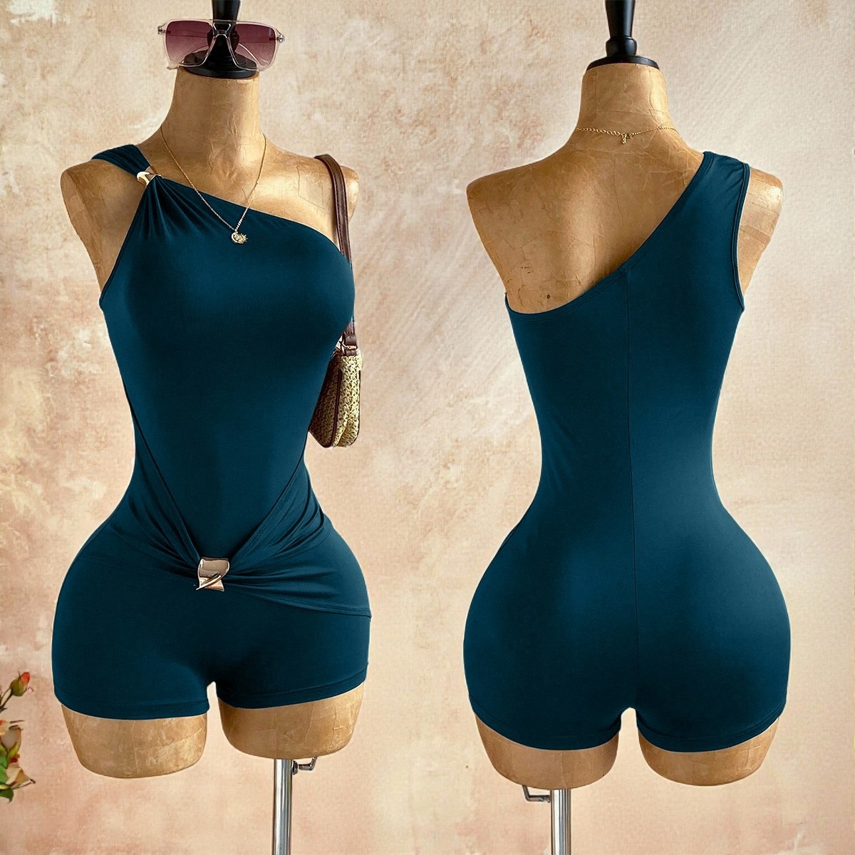 One-Shoulder Slim Waist Jumpsuit for Party Wear