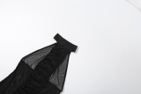 Women Spring Halter Neck Backless Mesh Patchwork Sexy See-Through Bodycon Dress