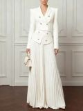 Women Blazer and Pleated Long Skirt Two Piece Set