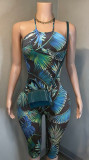 Women Fashion Printed Stretch Halter Neck Backless Slim Fit Jumpsuit