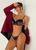 Women Sexy Leopard Print Lace Underwire Bra Lingerie Two Piece Set