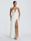 Women Spring Summer Sexy Strapless Split Ruffled Skirt