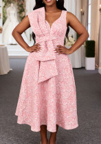 Women Elegant Formal Party V Neck Pink Dress Women Elegant Formal Party V Neck Pink Dress