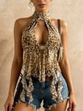 Women Summer Leopard Print Halter Neck Camisole Tank Top