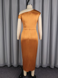 Women Sexy One Shoulder Split Bodycon Elegant Dress
