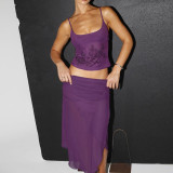 Women Summer Beaded Tank Top and Skirt Two Piece Set