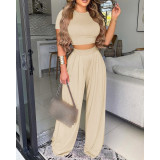 Women Elegant Short Sleeve Printed Top and Pants Two Piece Set