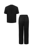 Women Casual Striped T-Shirt Straight Pants Two Piece Set
