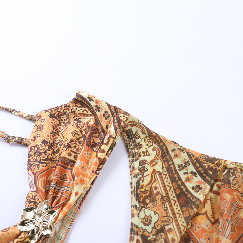 Backless Printed Cover-Up Dress for Holiday Beachwear