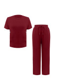 Women Casual Striped T-Shirt Straight Pants Two Piece Set