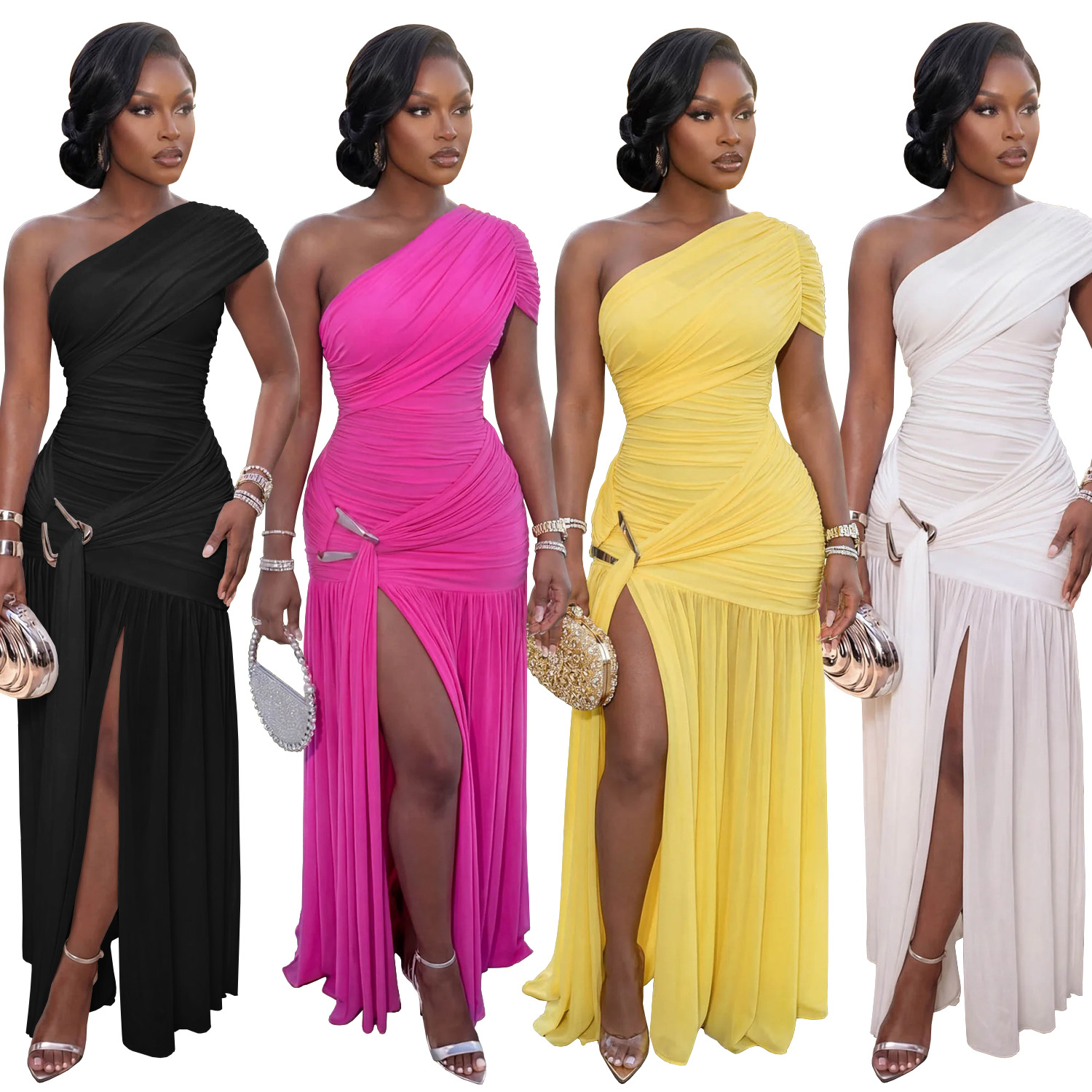 Sleeveless Slash Shoulder Split Dress for Evening Wear