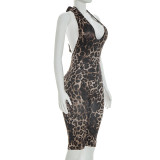 Women Sexy Backless Leopard Print Jumpsuit