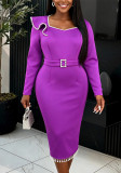 Women Round Neck Ruffled Long Sleeve Dress