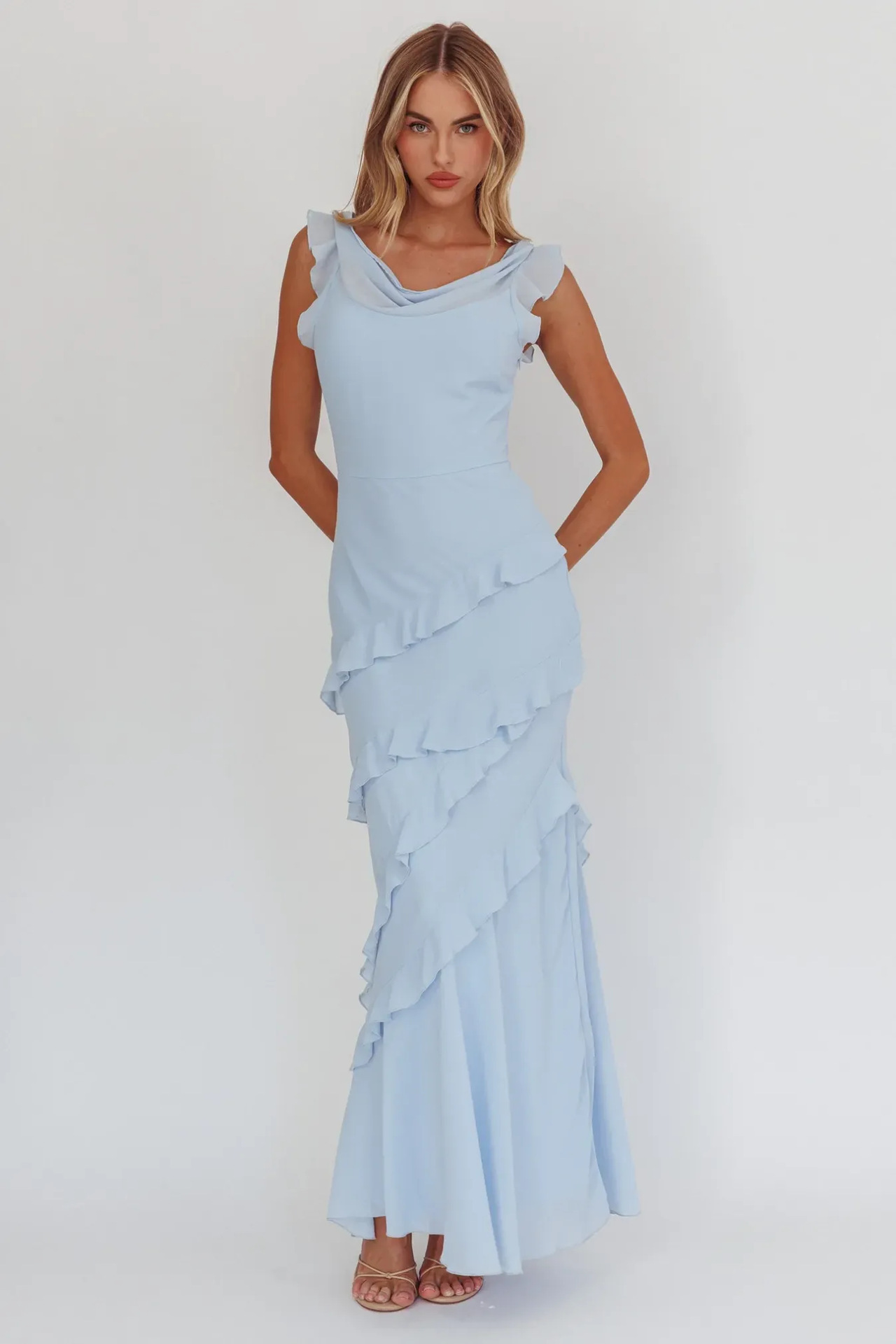Solid Ruffle Maxi Dress for Summer Holidays