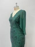 Summer Fall Women V Neck Stretch Sequin Short Sleeve Shawl Plus Size Mermaid Dress