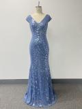 Spring Summer Women Double V Neck Stretch Sequin Lined Evening Dress