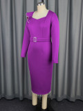 Women Round Neck Ruffled Long Sleeve Dress