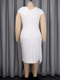 Women Sexy V Neck White Asymmetrical Ruffled Bodycon Dress