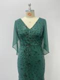 Summer Fall Women V Neck Stretch Sequin Short Sleeve Shawl Plus Size Mermaid Dress