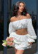 Women Sexy Off Shoulder Lantern Sleeve Top Ruffles Skirt Two Piece Set