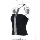 Women Halter Neck Sequin Sexy Ruffled Bandeau Camisole Top