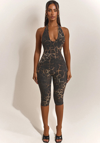 Women Sexy Backless Leopard Print Jumpsuit