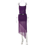 Women Summer Beaded Tank Top and Skirt Two Piece Set