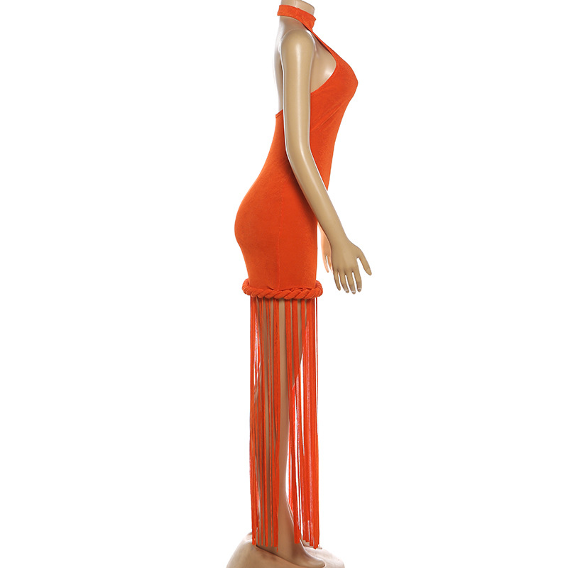 Fringed Halter Backless Dress for Spring Evening Events