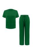 Women Casual Striped T-Shirt Straight Pants Two Piece Set