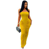 Women Sexy Strapless Ruffled Bodycon Dress