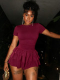 Women Summer Short Sleeve Multi-Layer Ruffled Cascading Ruffles Dress