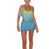 Women Sexy Sequin Gradient Beach Holidays Two Piece Set