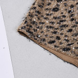 Women Spring Autumn Sexy Printed Sequin Leopard Print Shorts