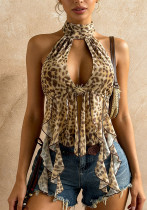 Women Summer Leopard Print Halter Neck Camisole Tank Top