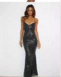 Women Sexy V Neck Backless Sequin Party Evening Long Dress